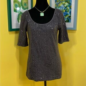 Banana Republic Charcoal Grey Sequined Scoop-Neck Tee Shirt Size Small